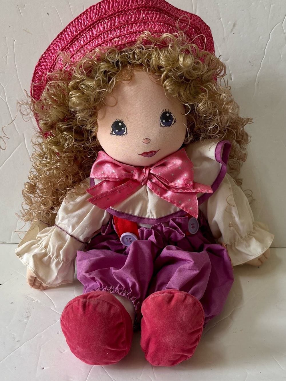Curly-Hair Pink & Purple Plush Rag Doll for Kids